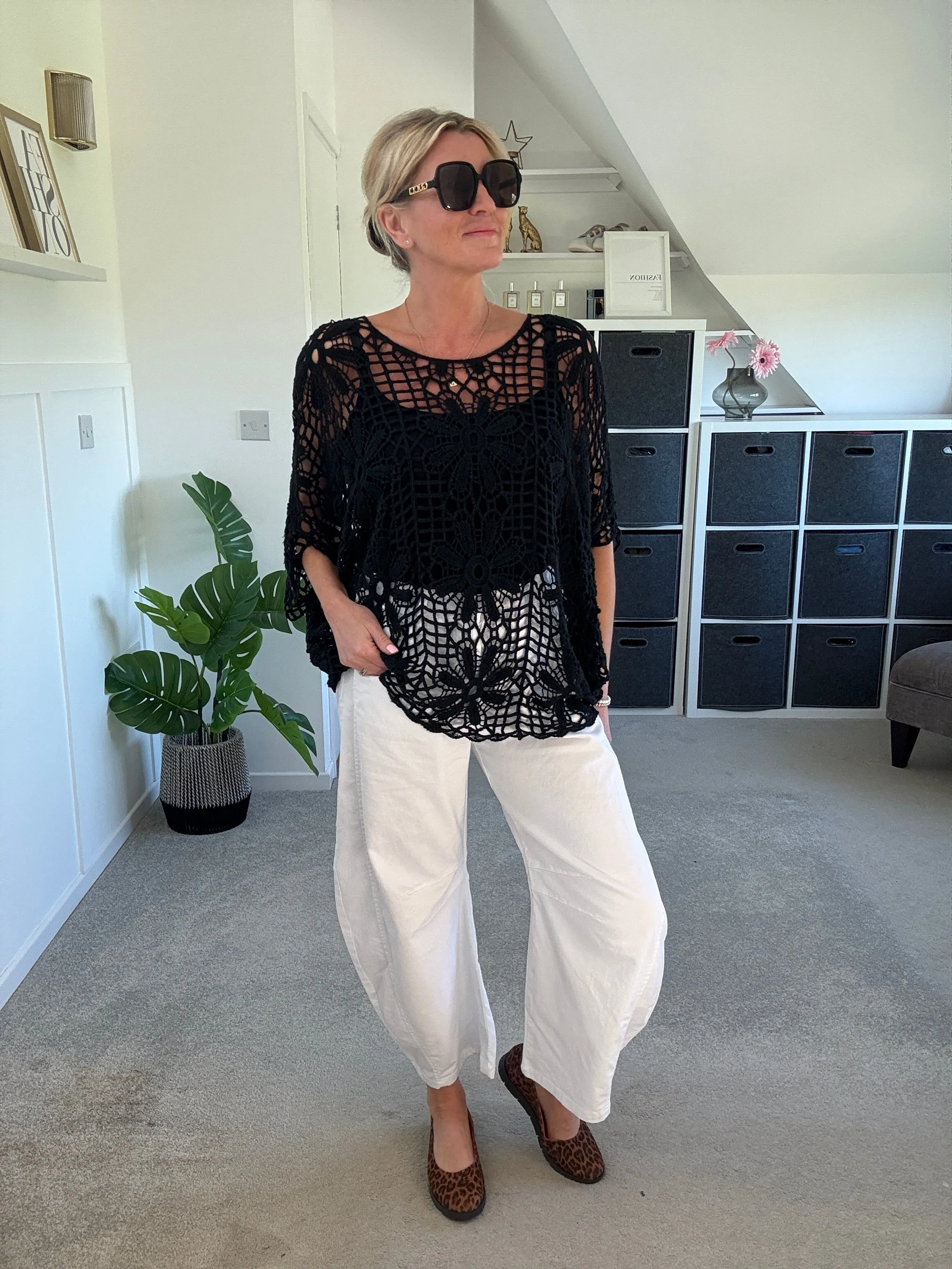 Black Crochet Relaxed Top