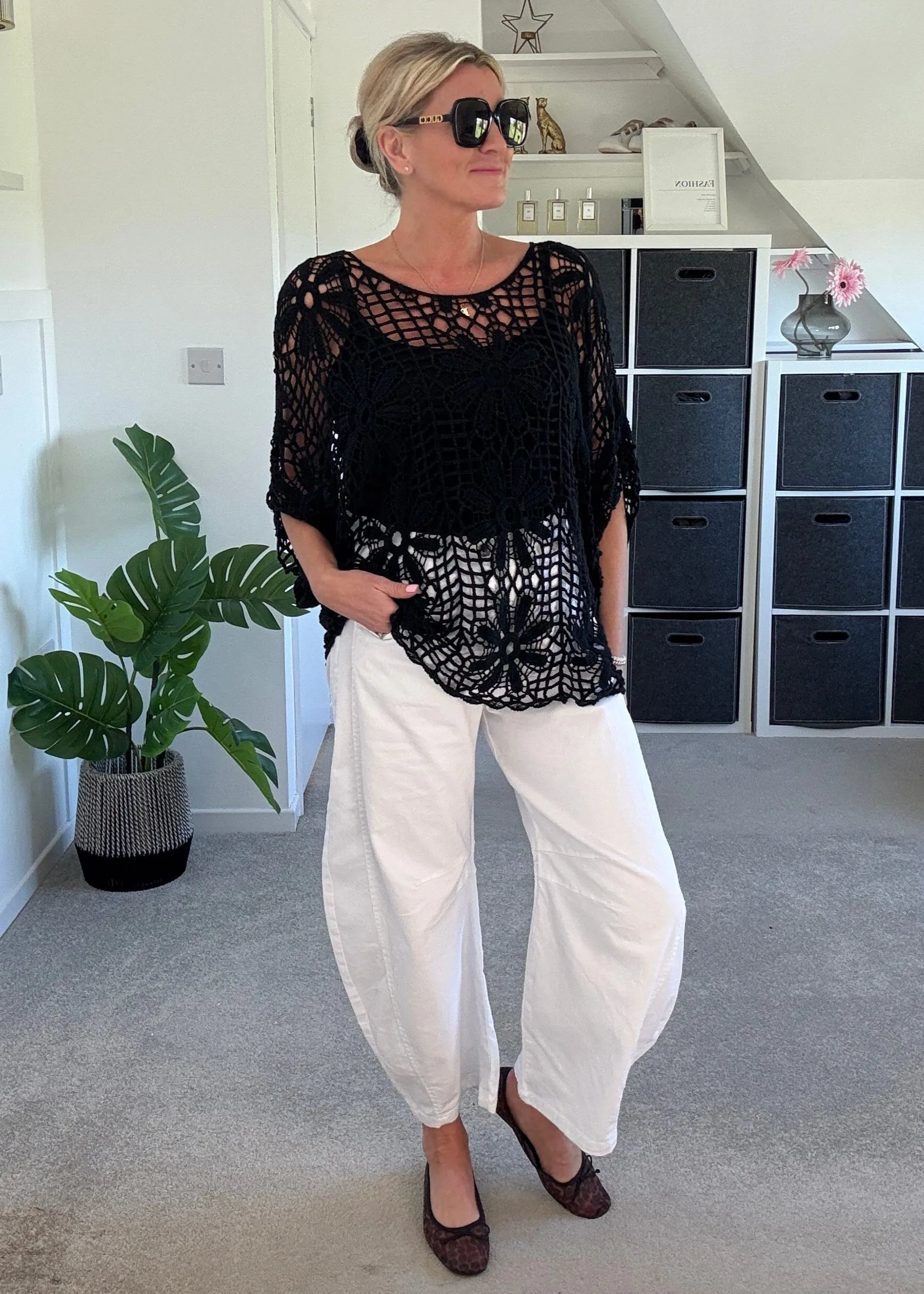 Black Crochet Relaxed Top