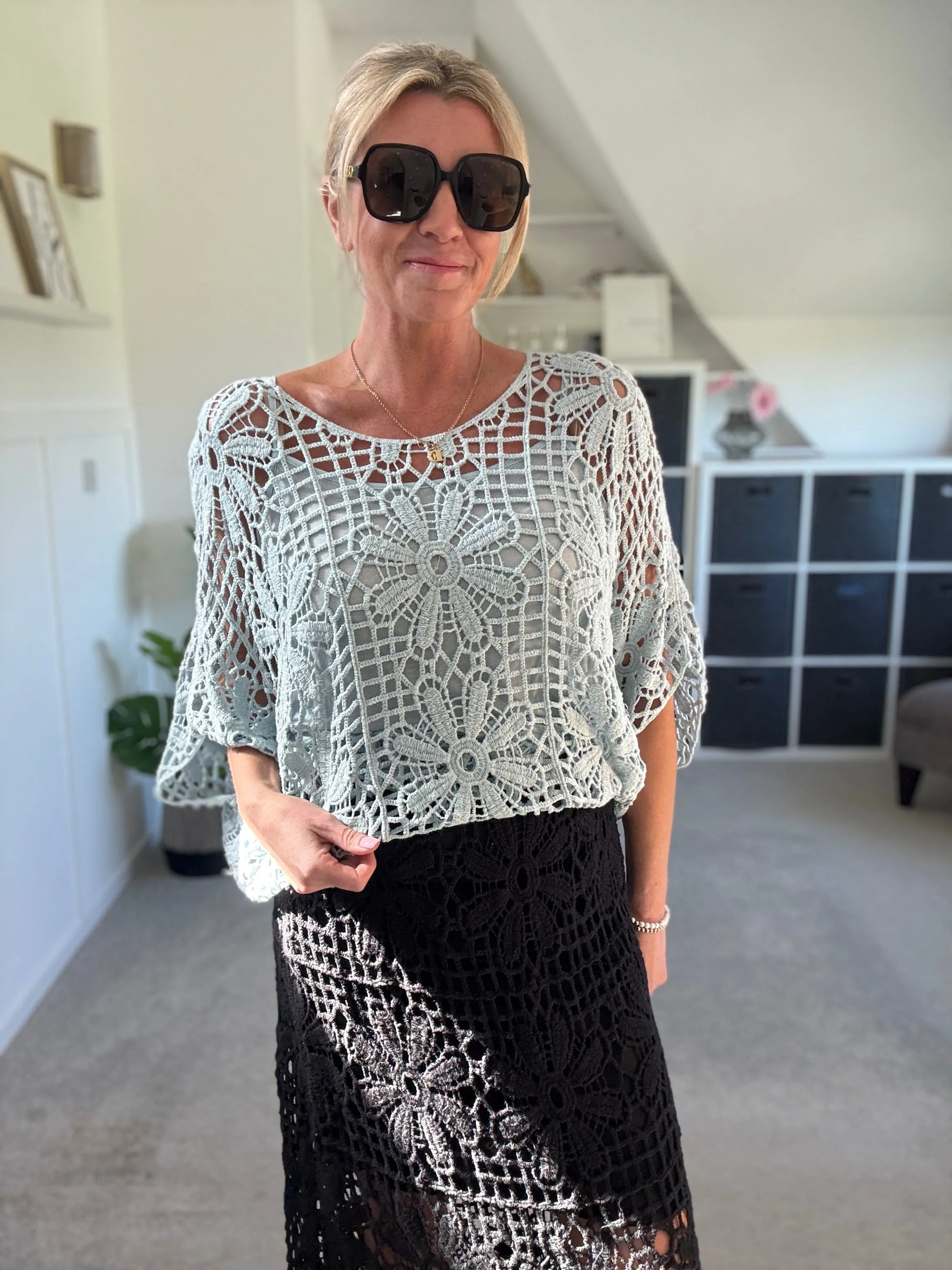 Black Crochet Relaxed Top