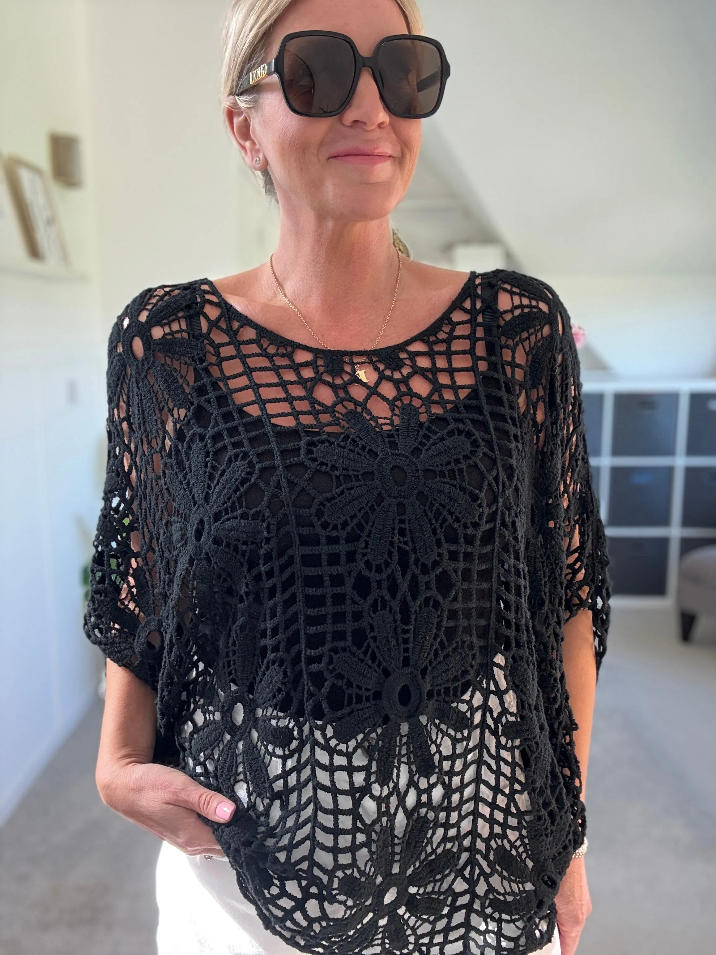 Black Crochet Relaxed Top