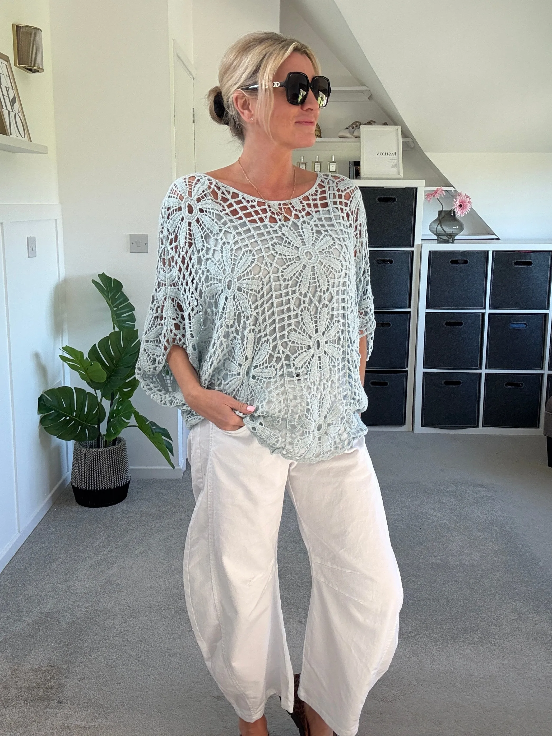 Black Crochet Relaxed Top
