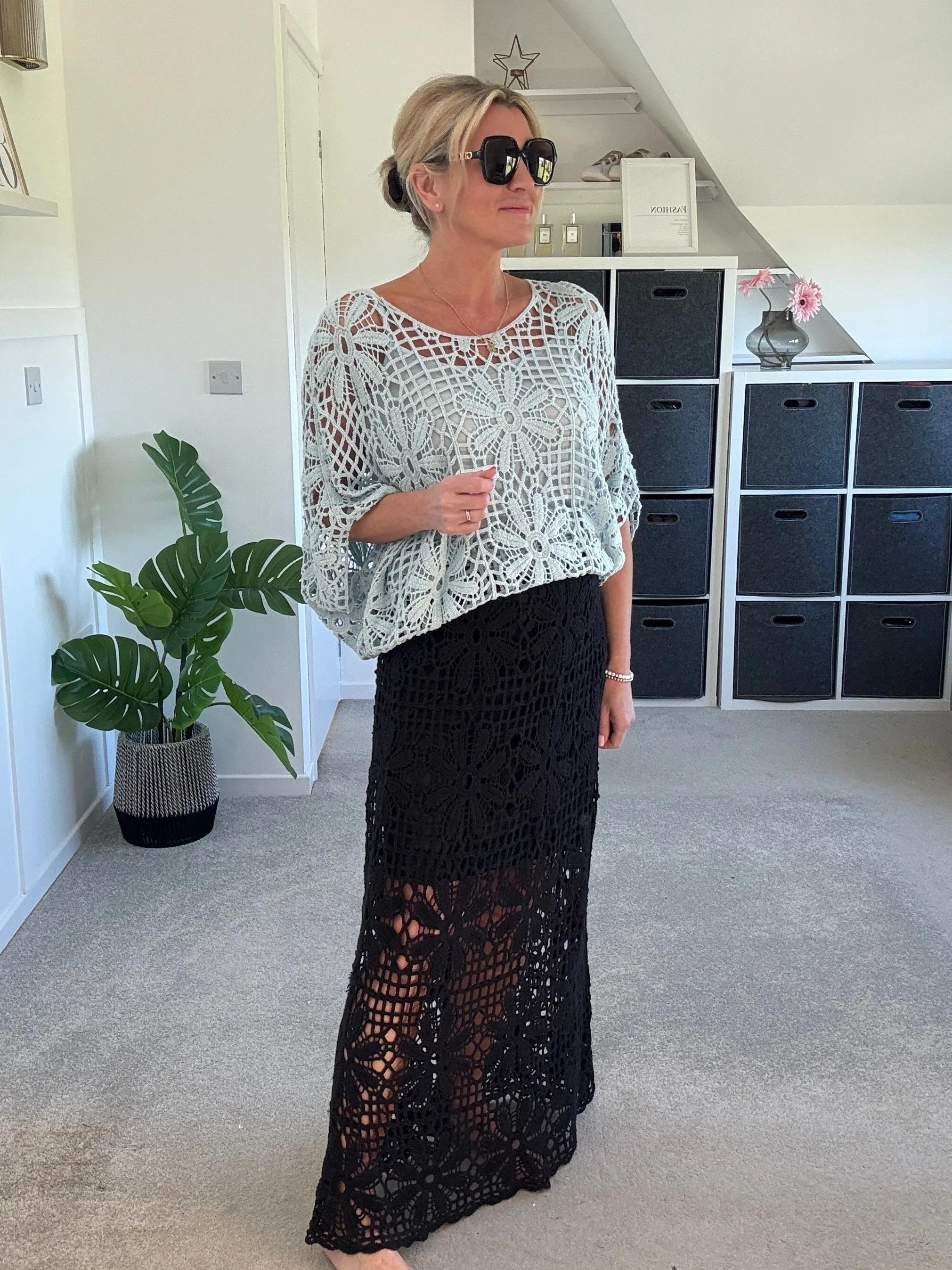 Black Crochet Relaxed Top