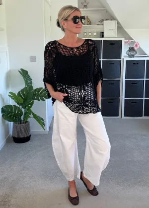Black Crochet Relaxed Top