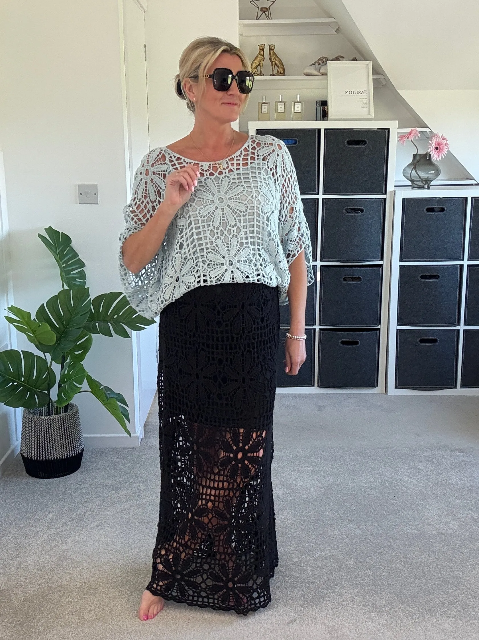 Black Crochet Relaxed Top