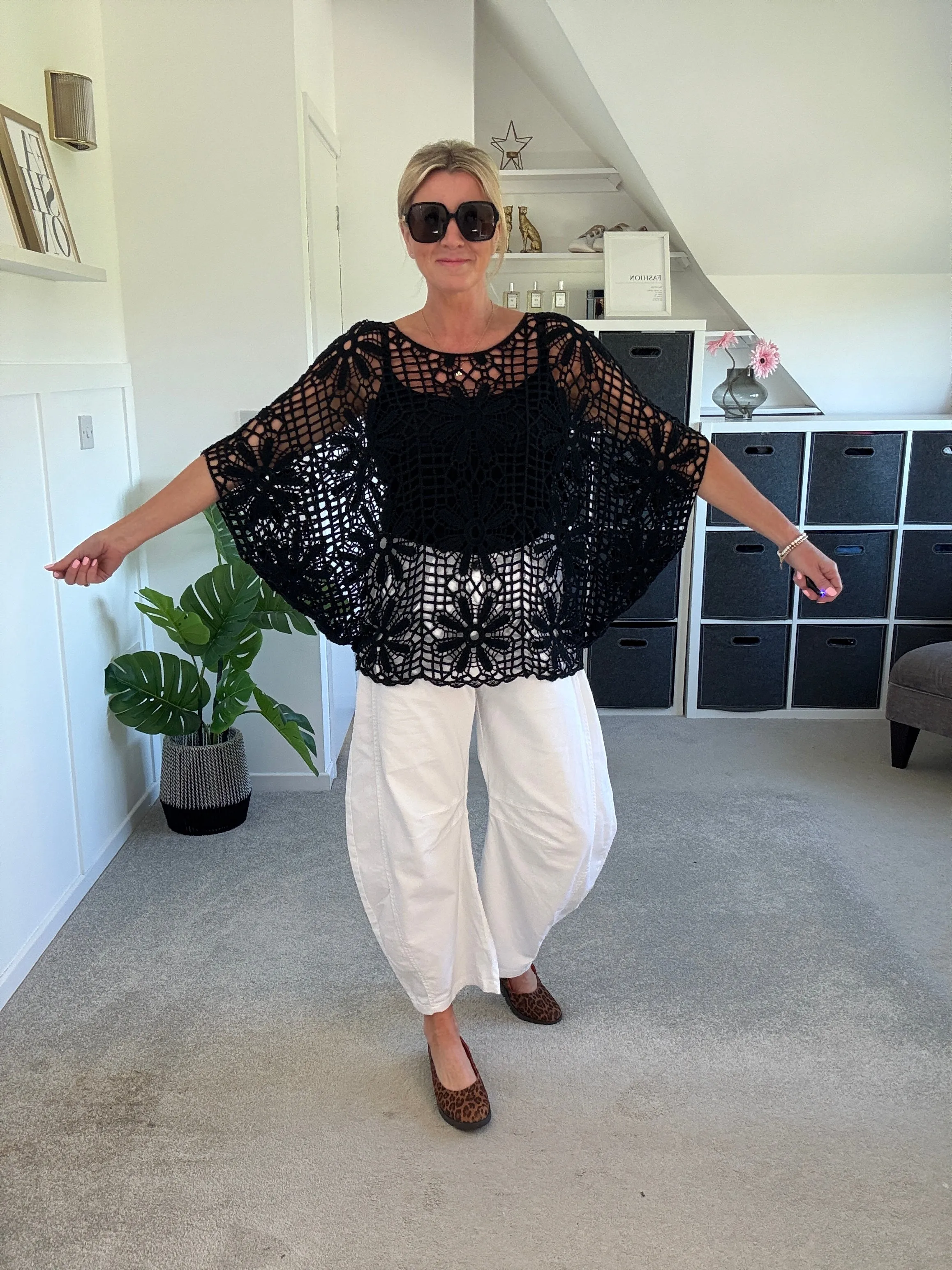 Black Crochet Relaxed Top