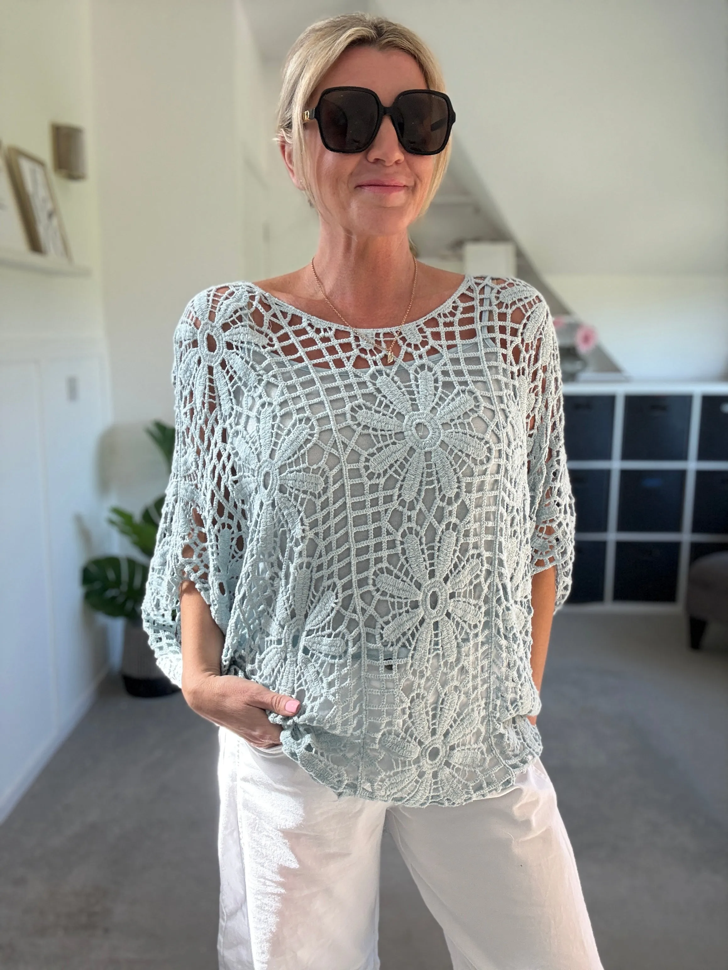 Black Crochet Relaxed Top