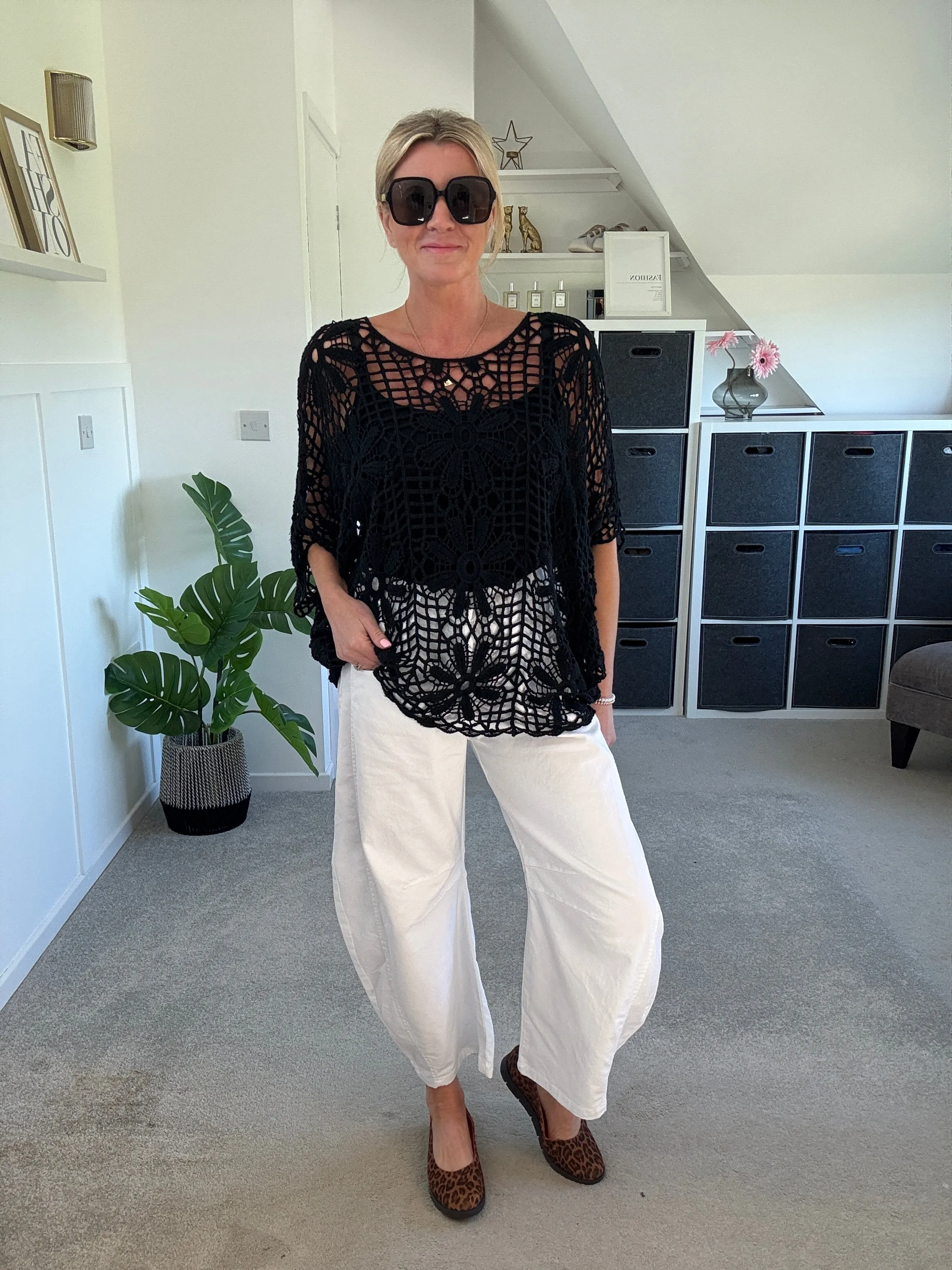 Black Crochet Relaxed Top