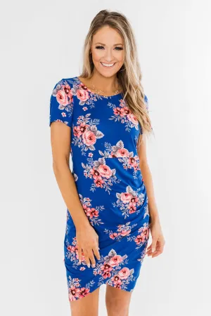 Blessed To Be Me Floral Cinched Waist Dress- Cobalt Blue
