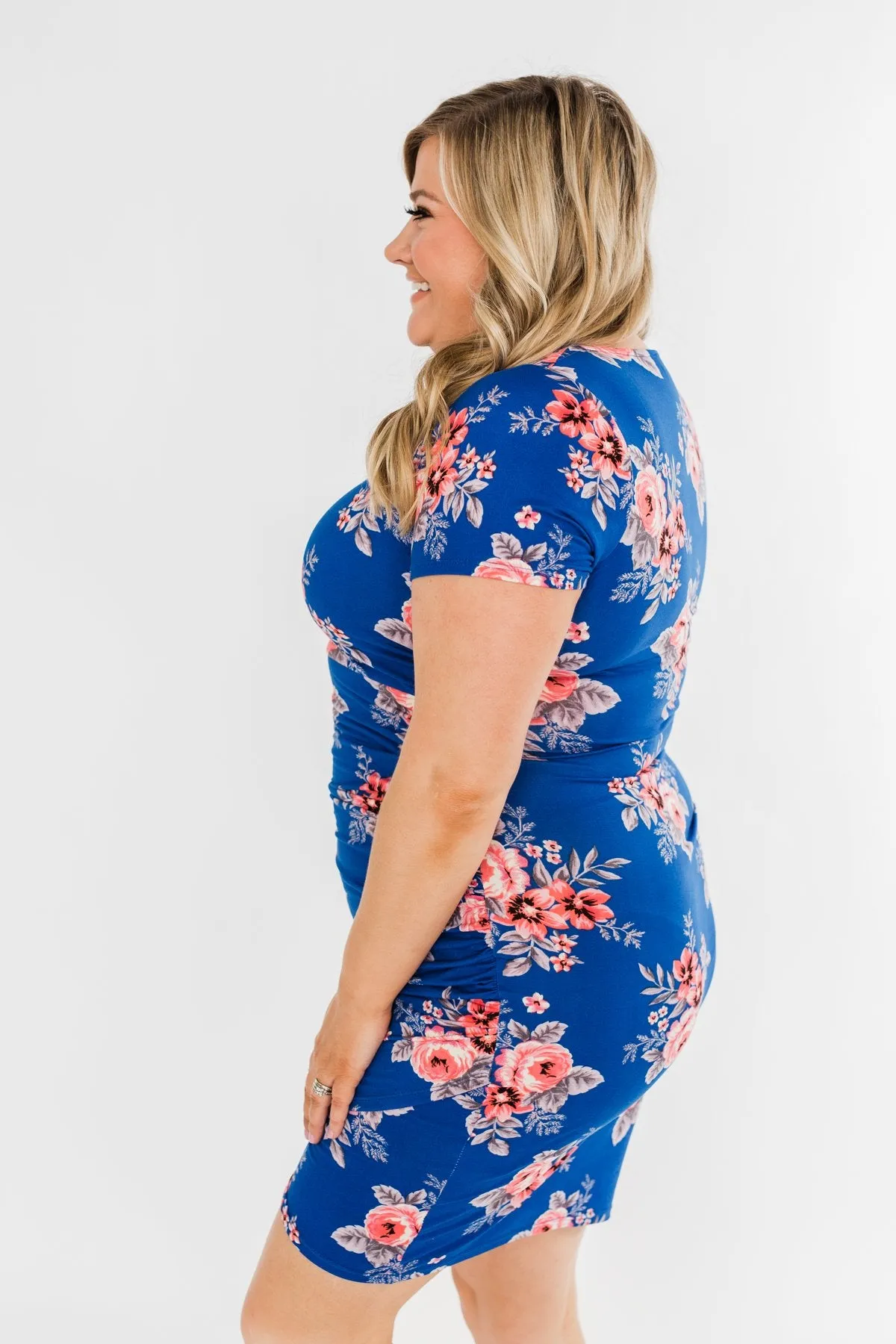Blessed To Be Me Floral Cinched Waist Dress- Cobalt Blue