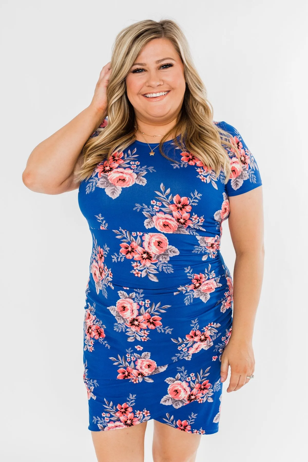 Blessed To Be Me Floral Cinched Waist Dress- Cobalt Blue