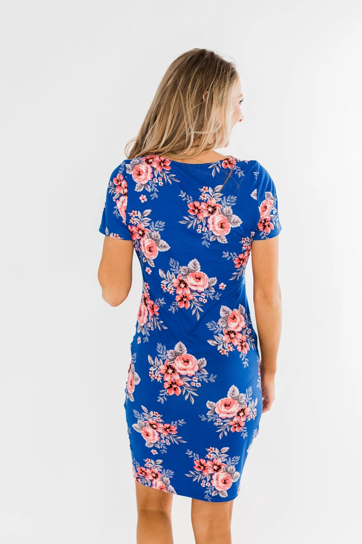Blessed To Be Me Floral Cinched Waist Dress- Cobalt Blue