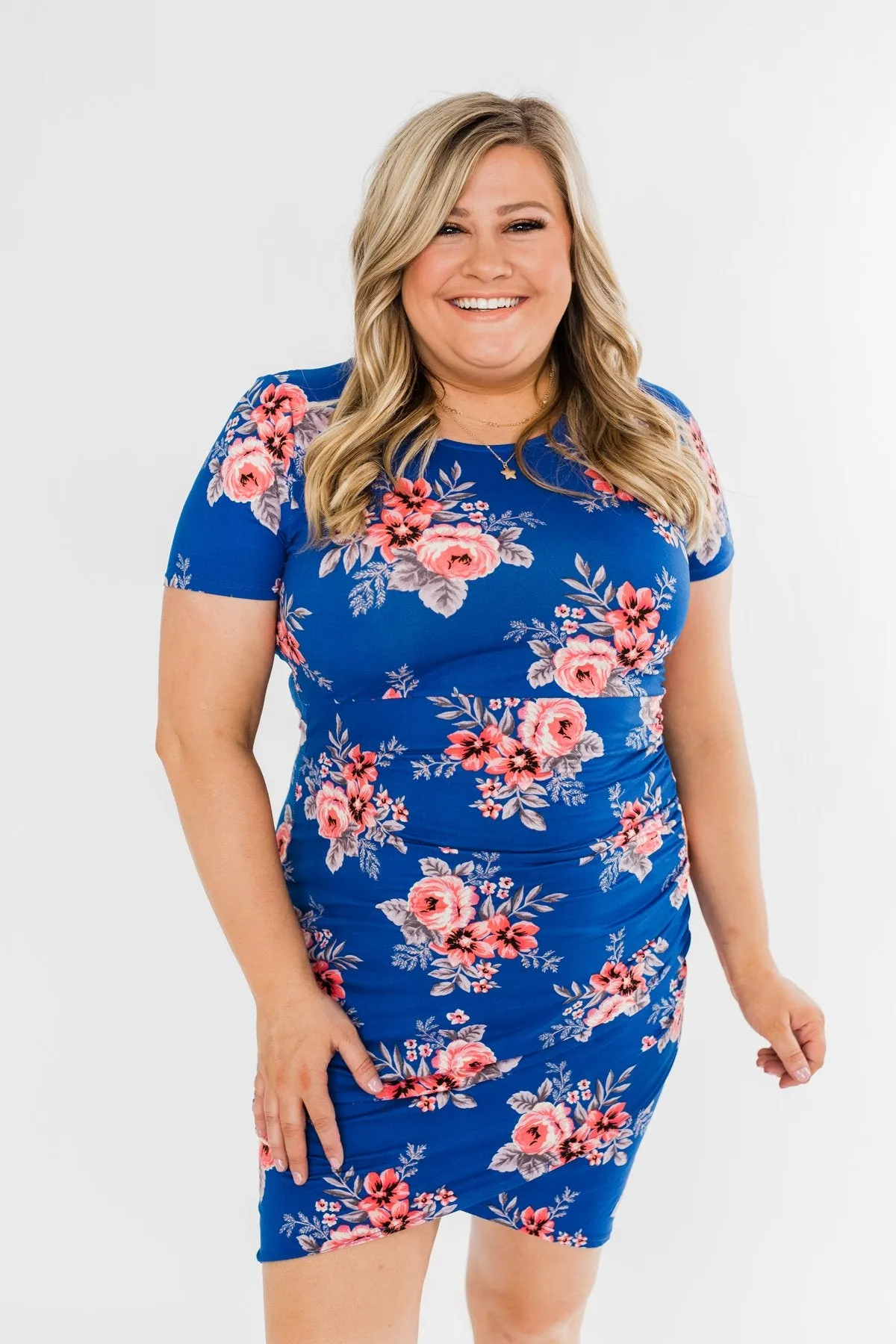 Blessed To Be Me Floral Cinched Waist Dress- Cobalt Blue