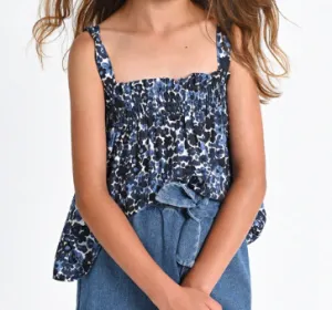 Blue Floral Smocked Tank