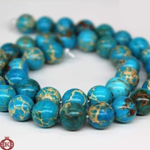 Blue Imperial Jasper Beads Smooth Round
