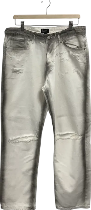 boohooMan Cream Relaxed Regid Heavy Washed Jeans W34