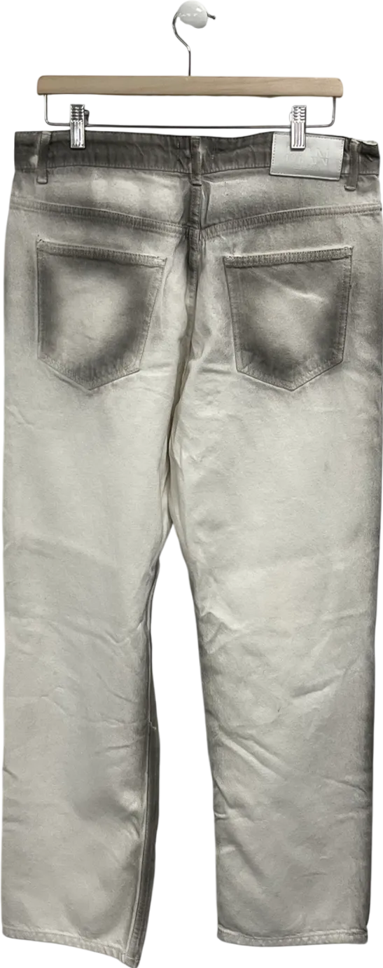boohooMan Cream Relaxed Regid Heavy Washed Jeans W34