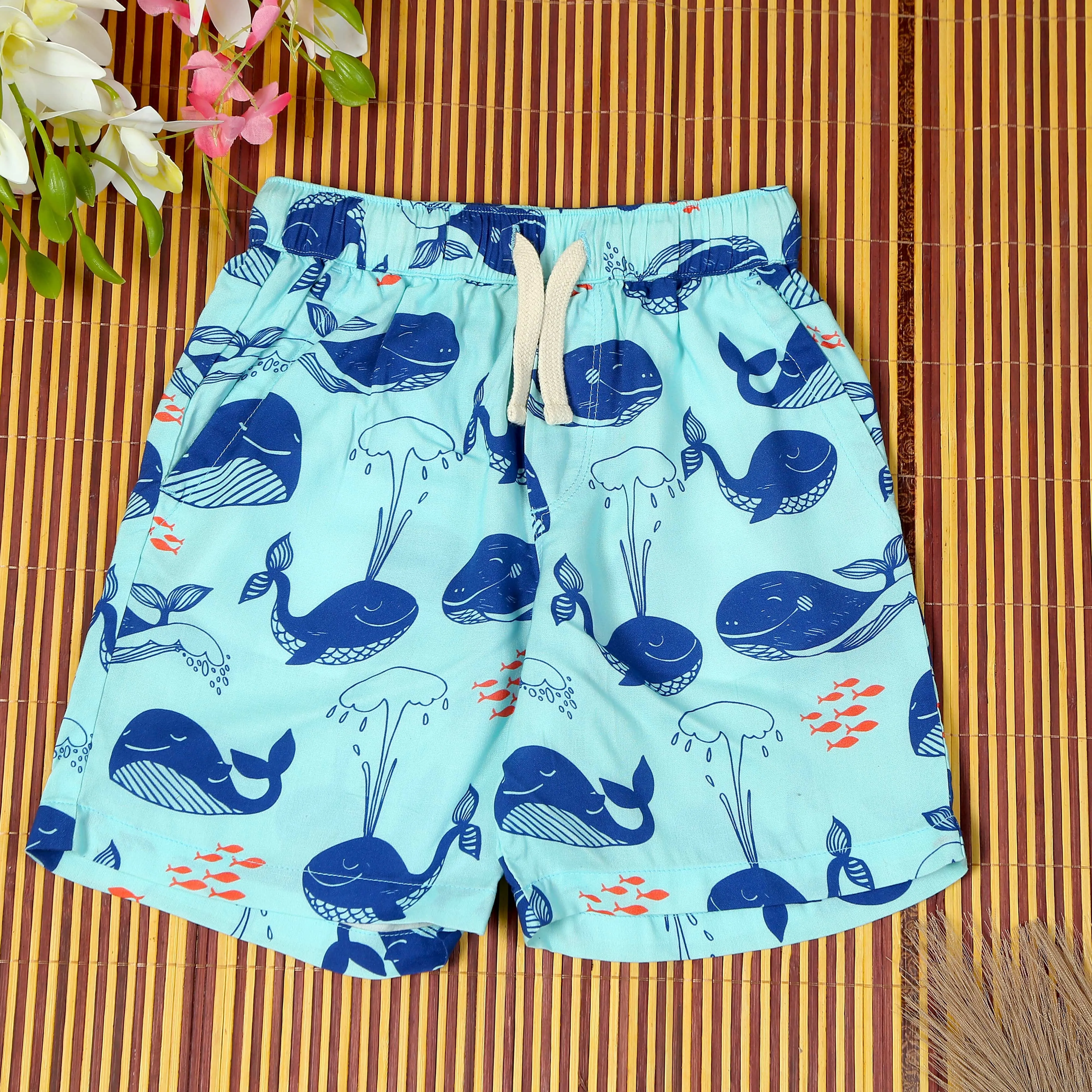 Boys Fish Printed Short Light Turquoise
