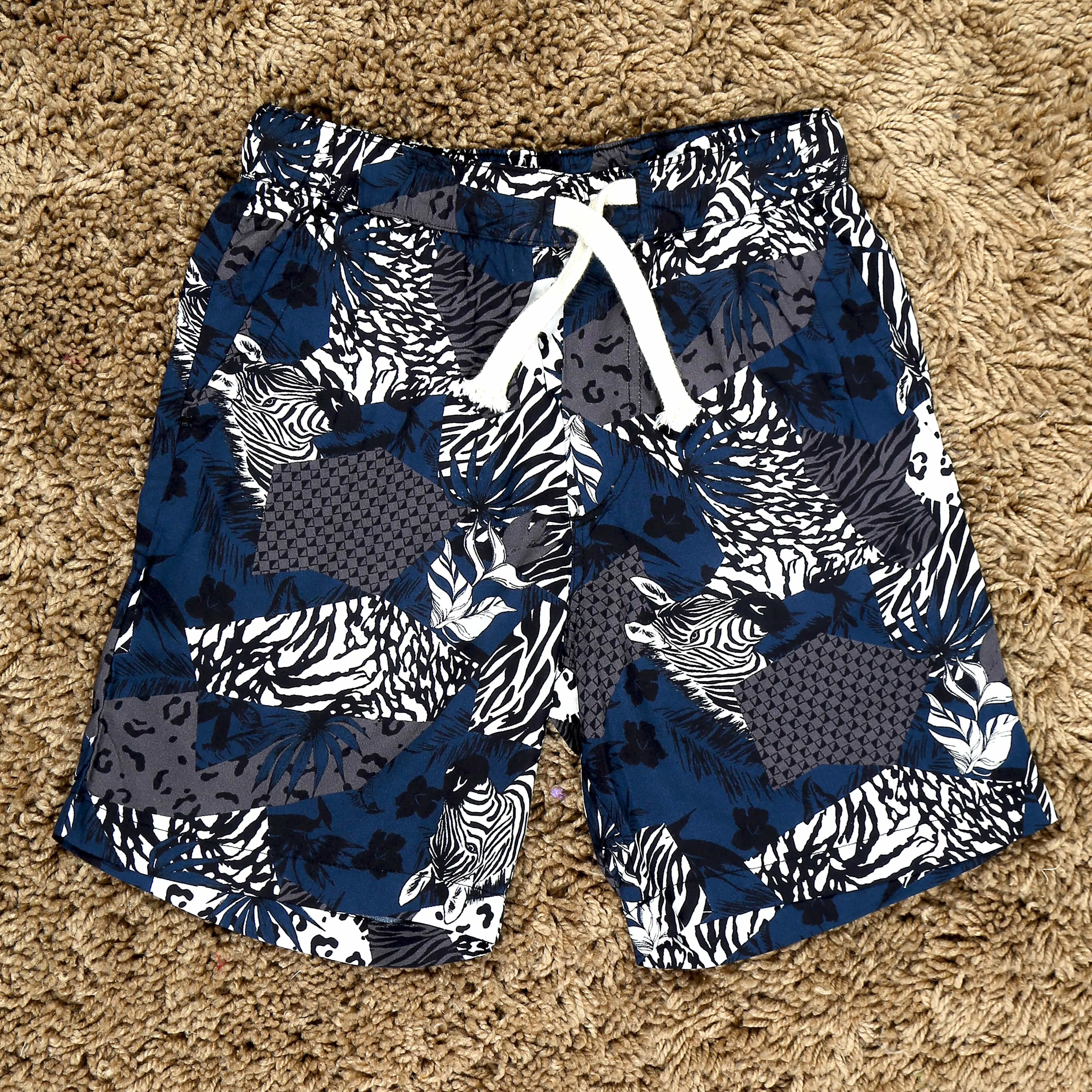 Boys Zebra Printed Short Grey Navy Blue