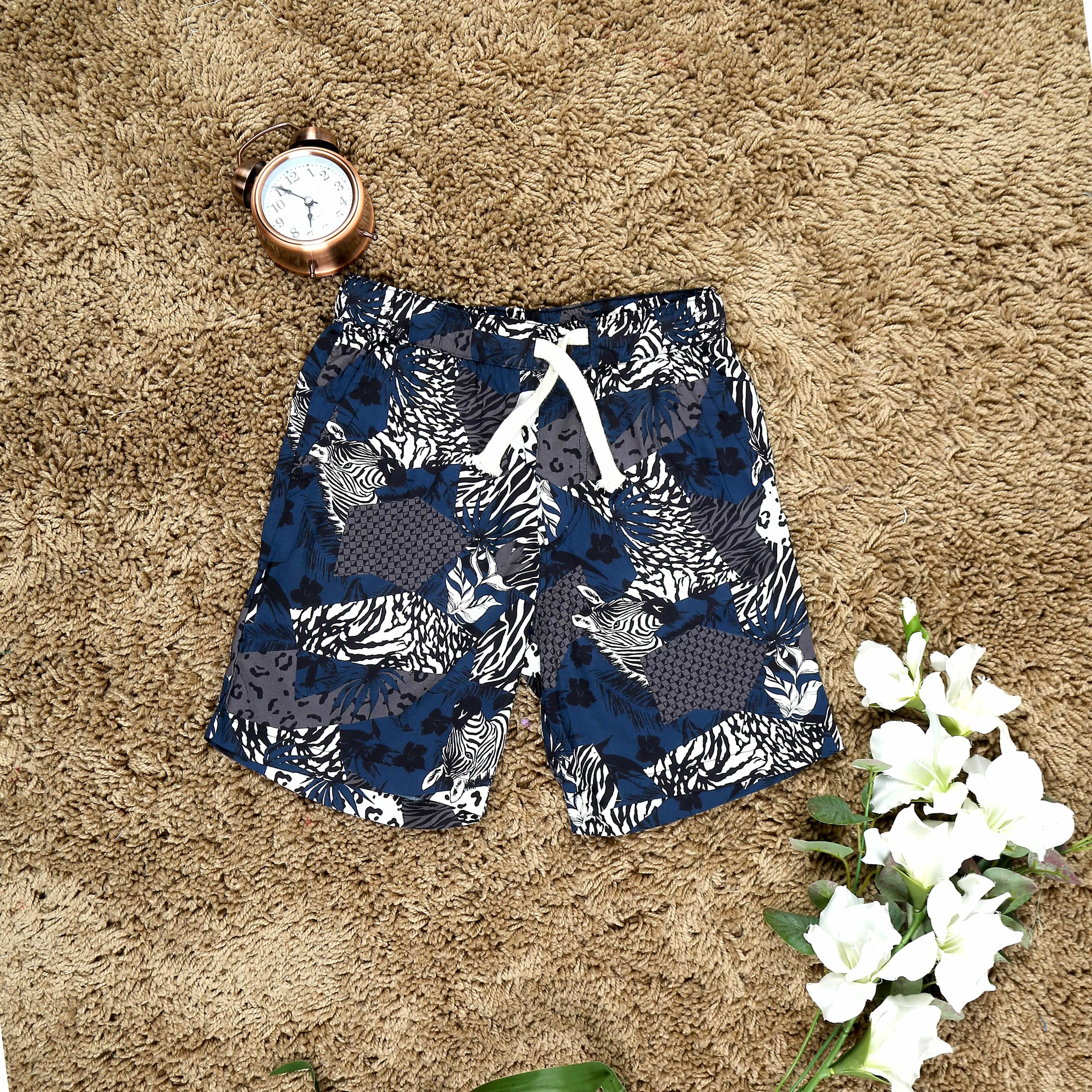 Boys Zebra Printed Short Grey Navy Blue