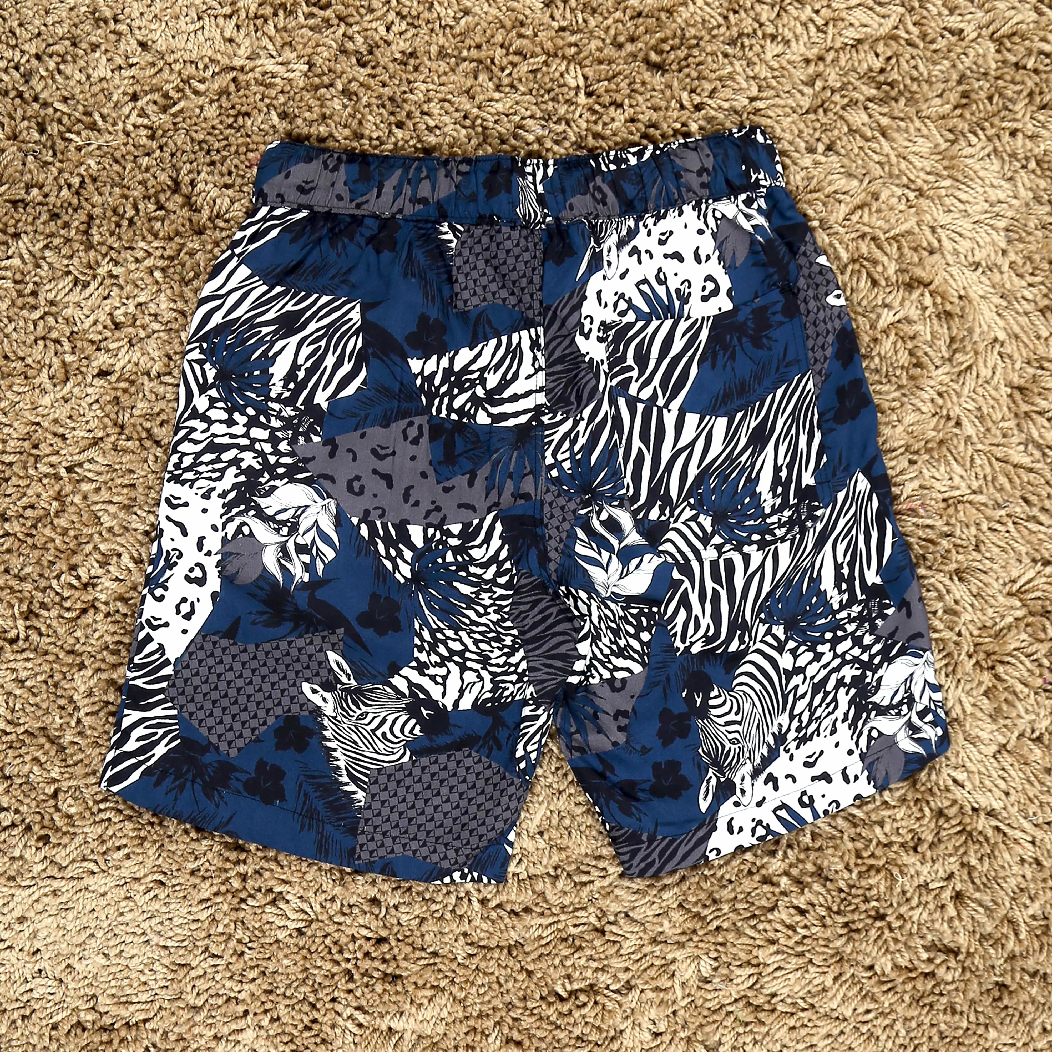 Boys Zebra Printed Short Grey Navy Blue