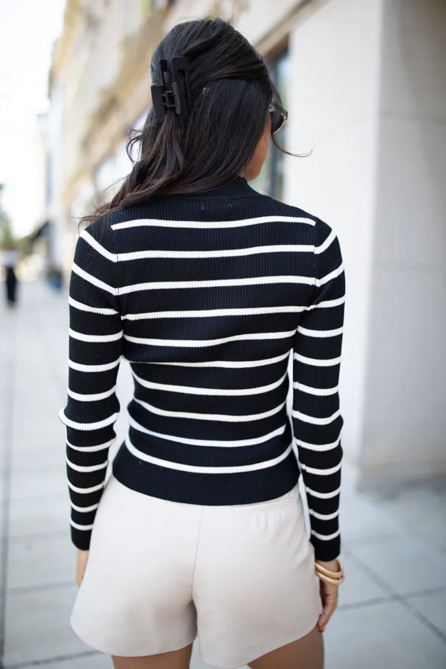 Cabin Bound Black Striped Fitted Mock Neck Sweater FINAL SALE