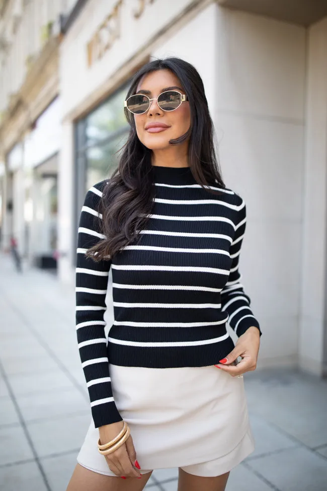 Cabin Bound Black Striped Fitted Mock Neck Sweater FINAL SALE