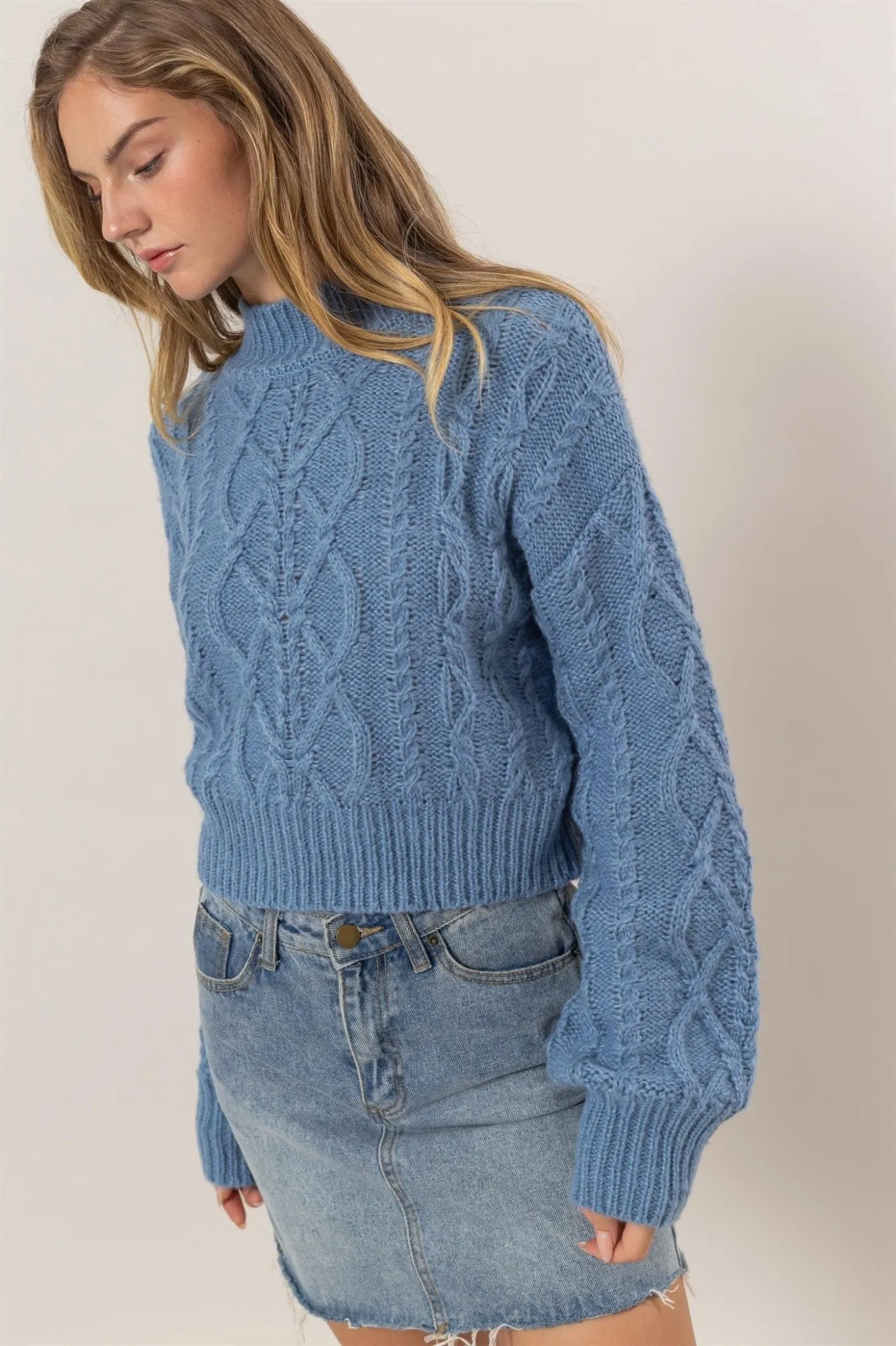 Cable-Knit Mock Neck Sweater
