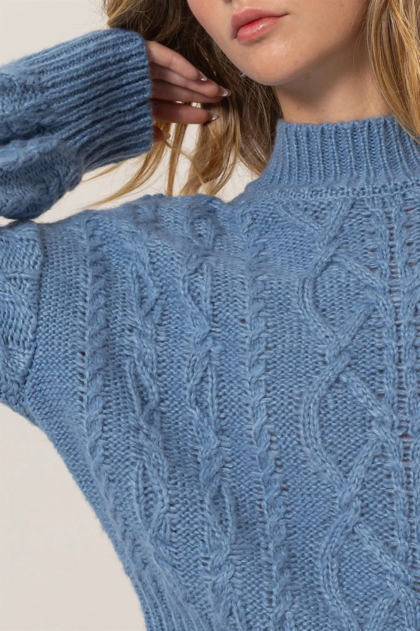 Cable-Knit Mock Neck Sweater