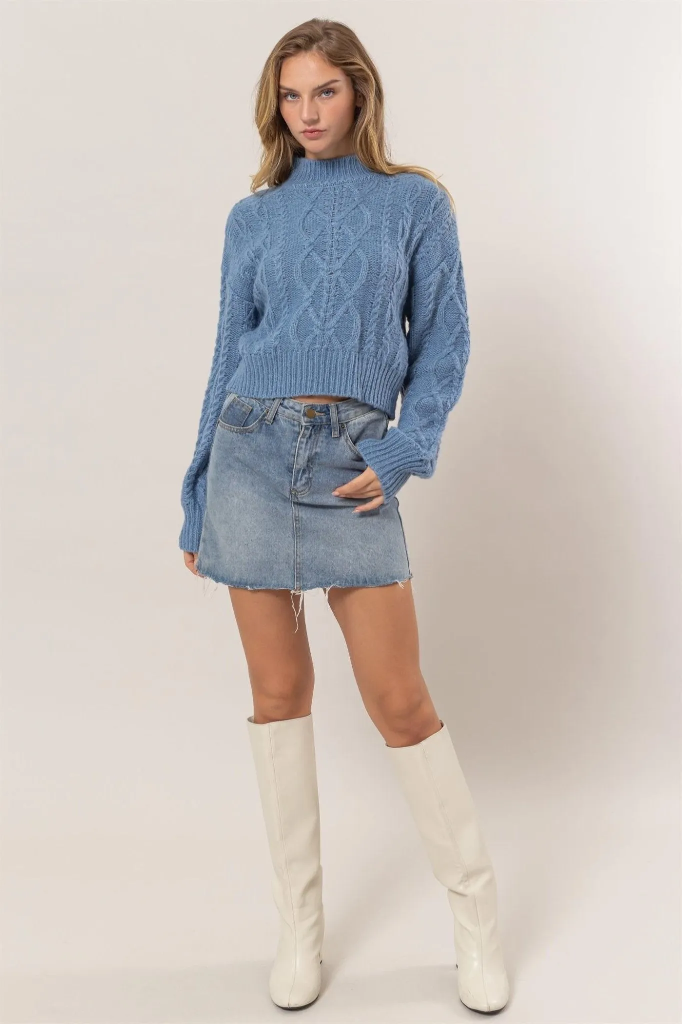 Cable-Knit Mock Neck Sweater