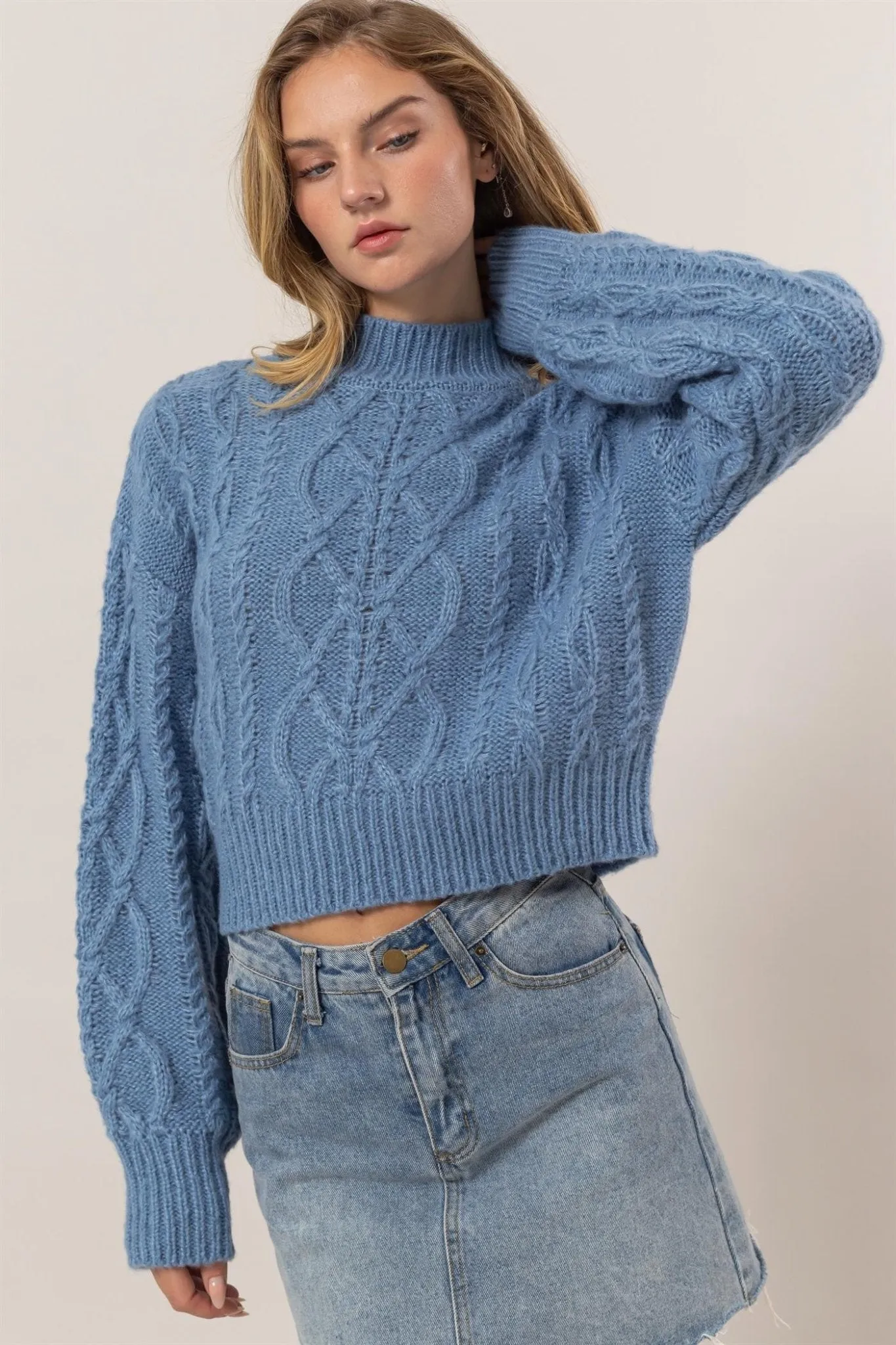 Cable-Knit Mock Neck Sweater