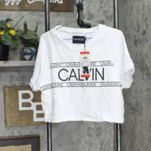 Calvin Klein Jeans Womens French Terry Logo Crop Top 1386876 White M