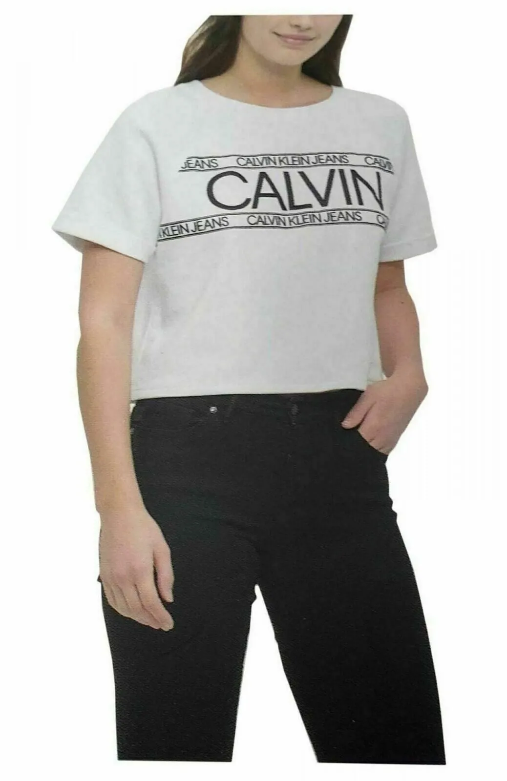 Calvin Klein Jeans Womens French Terry Logo Crop Top 1386876 White M
