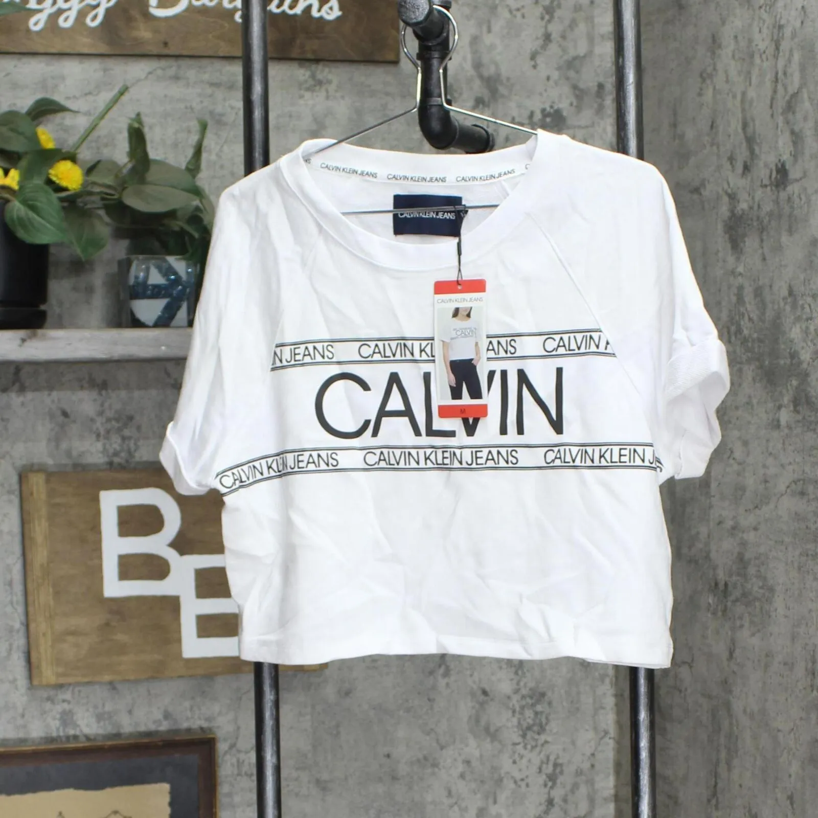 Calvin Klein Jeans Womens French Terry Logo Crop Top 1386876 White M