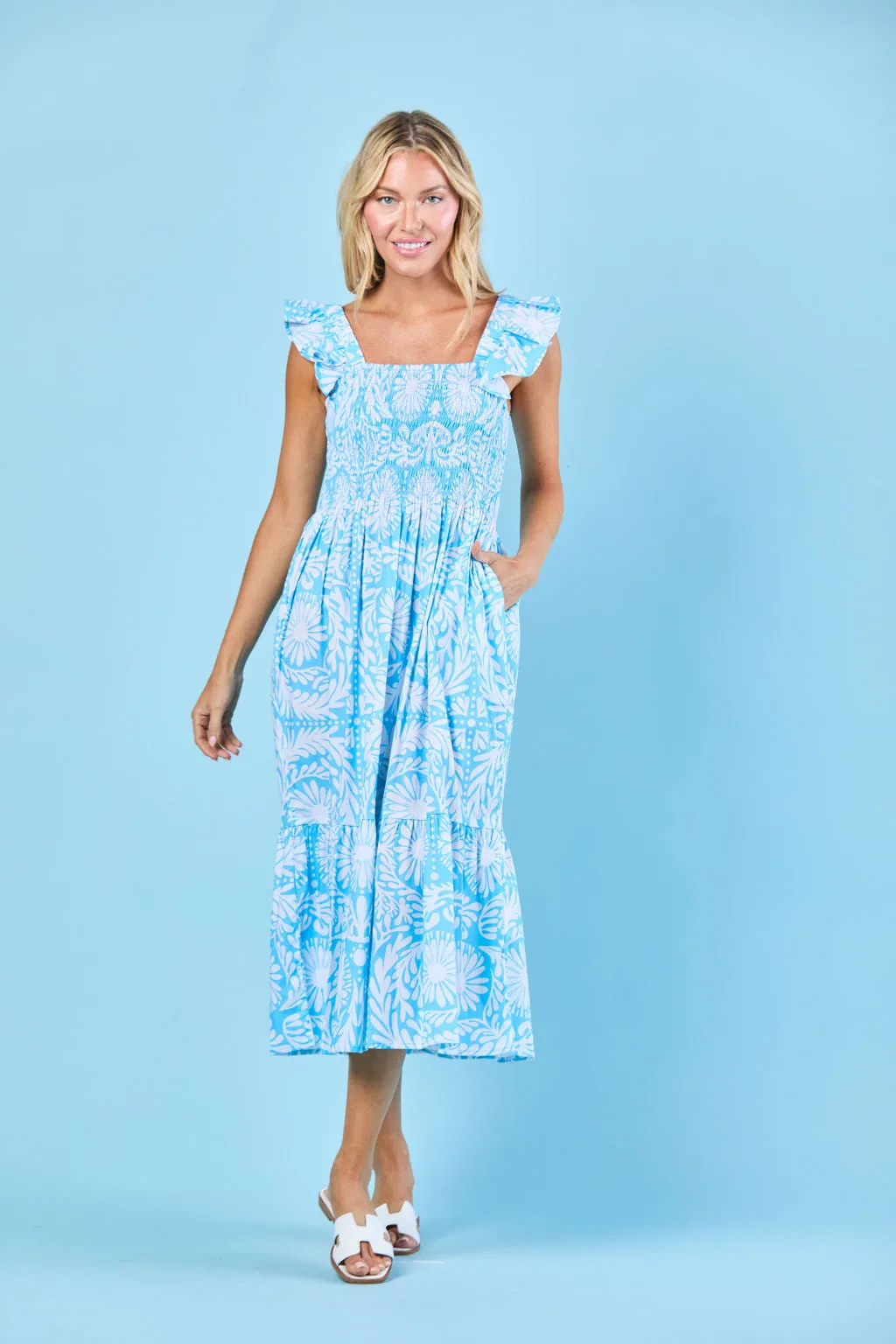 Charlotte Dress in Sky Jardin