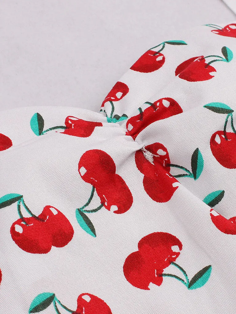 Cherry Off the Shoulder High Waist Halter 1950 Dress