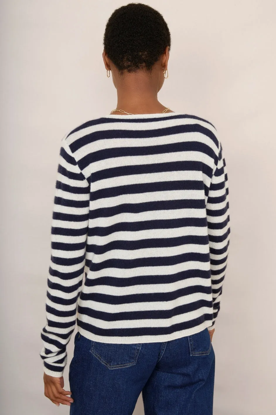 Chrissie Cashmere Jumper - Ecru/Midnight Stripe