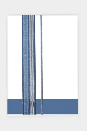 Classic Imran - Steel Blue Smooth Cotton Double Layered Dhoti With Fancy Borders | Uathayam