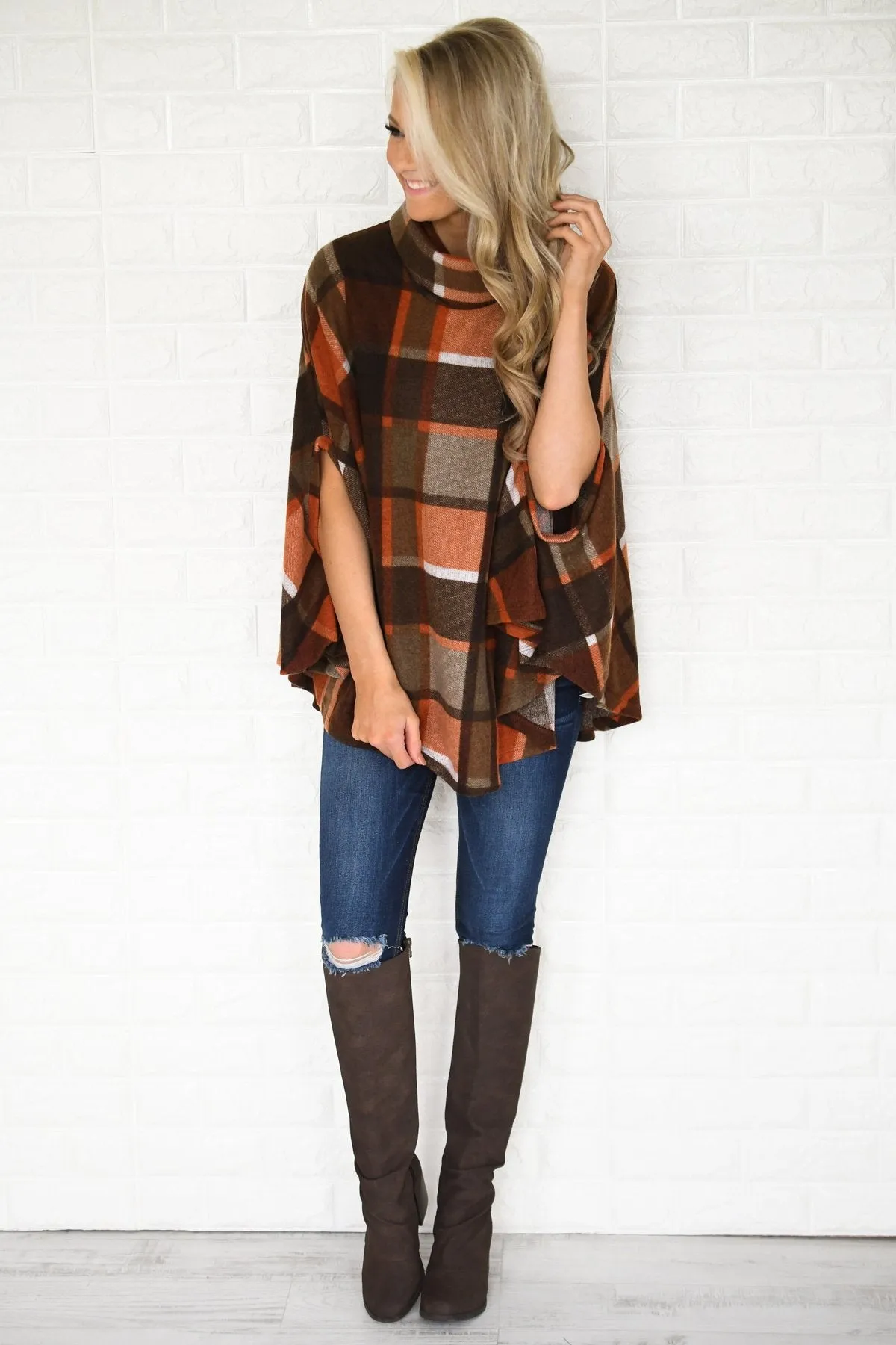 Colors of Fall Plaid Poncho Top