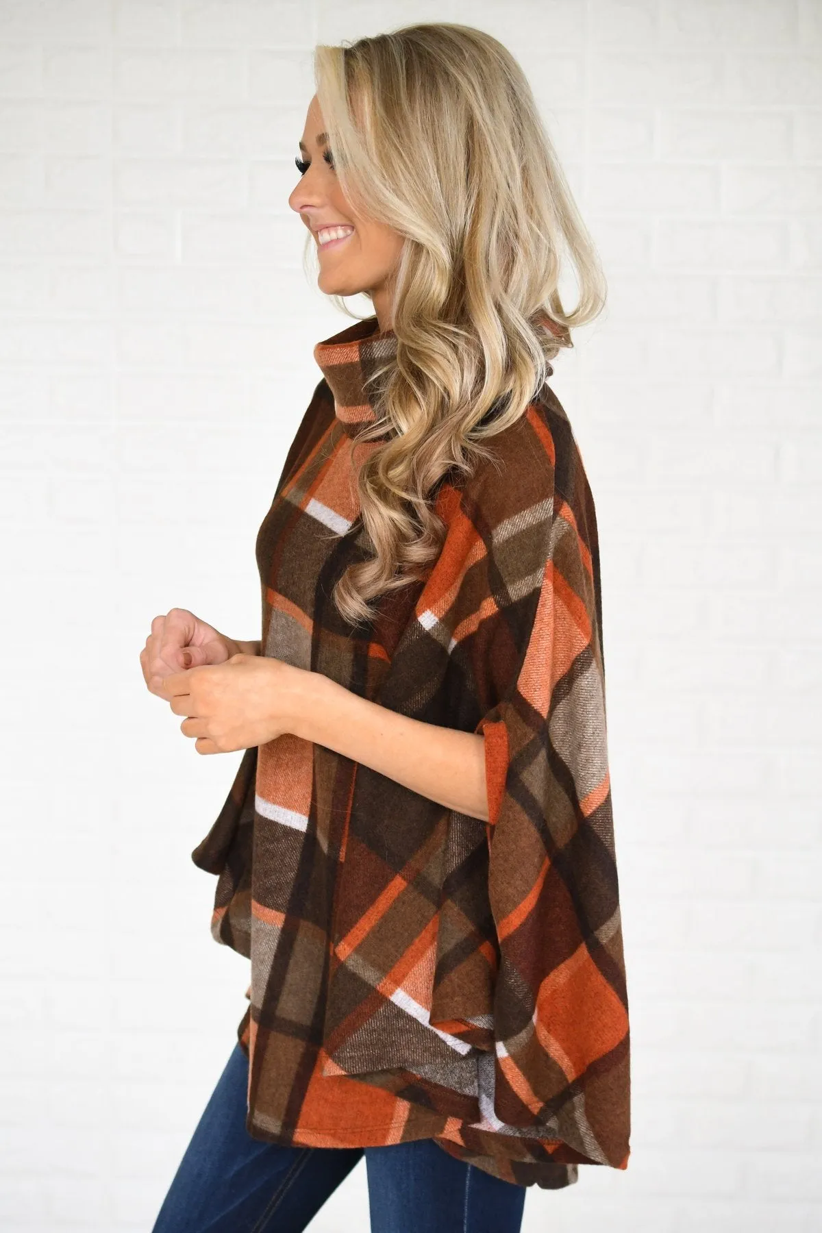 Colors of Fall Plaid Poncho Top