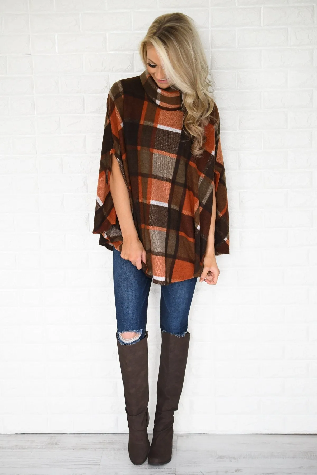 Colors of Fall Plaid Poncho Top