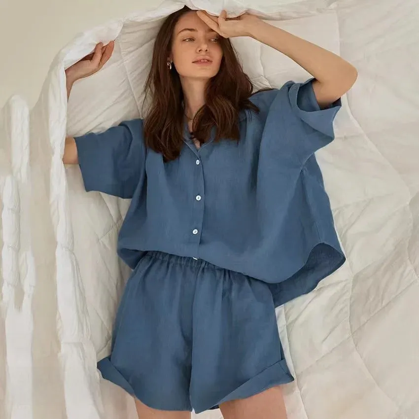 Corfu Cloud Cotton Linen Loungewear Set