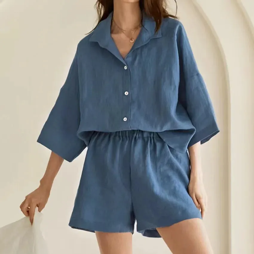 Corfu Cloud Cotton Linen Loungewear Set