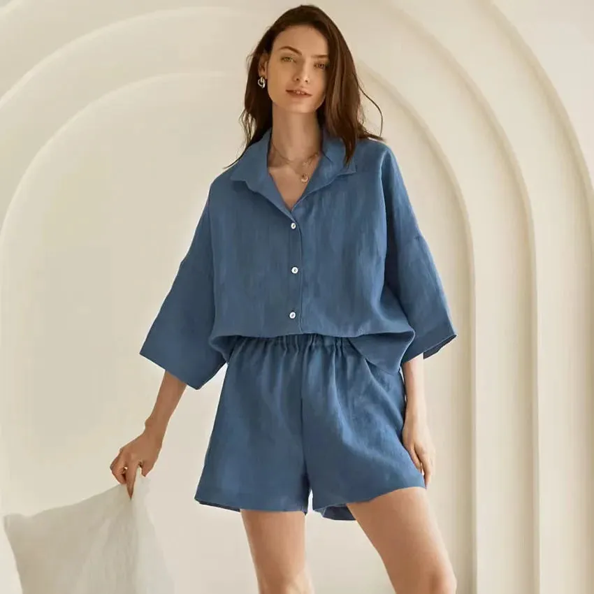 Corfu Cloud Cotton Linen Loungewear Set