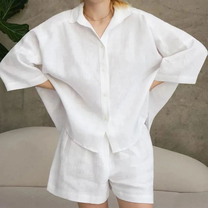 Corfu Cloud Cotton Linen Loungewear Set