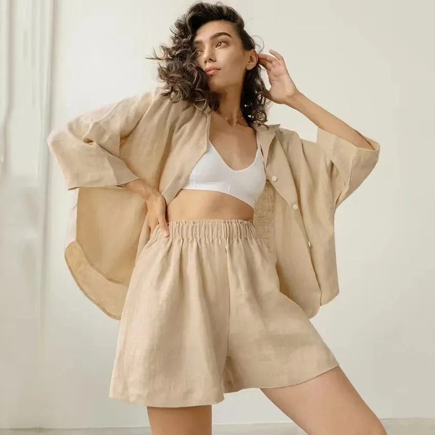 Corfu Cloud Cotton Linen Loungewear Set