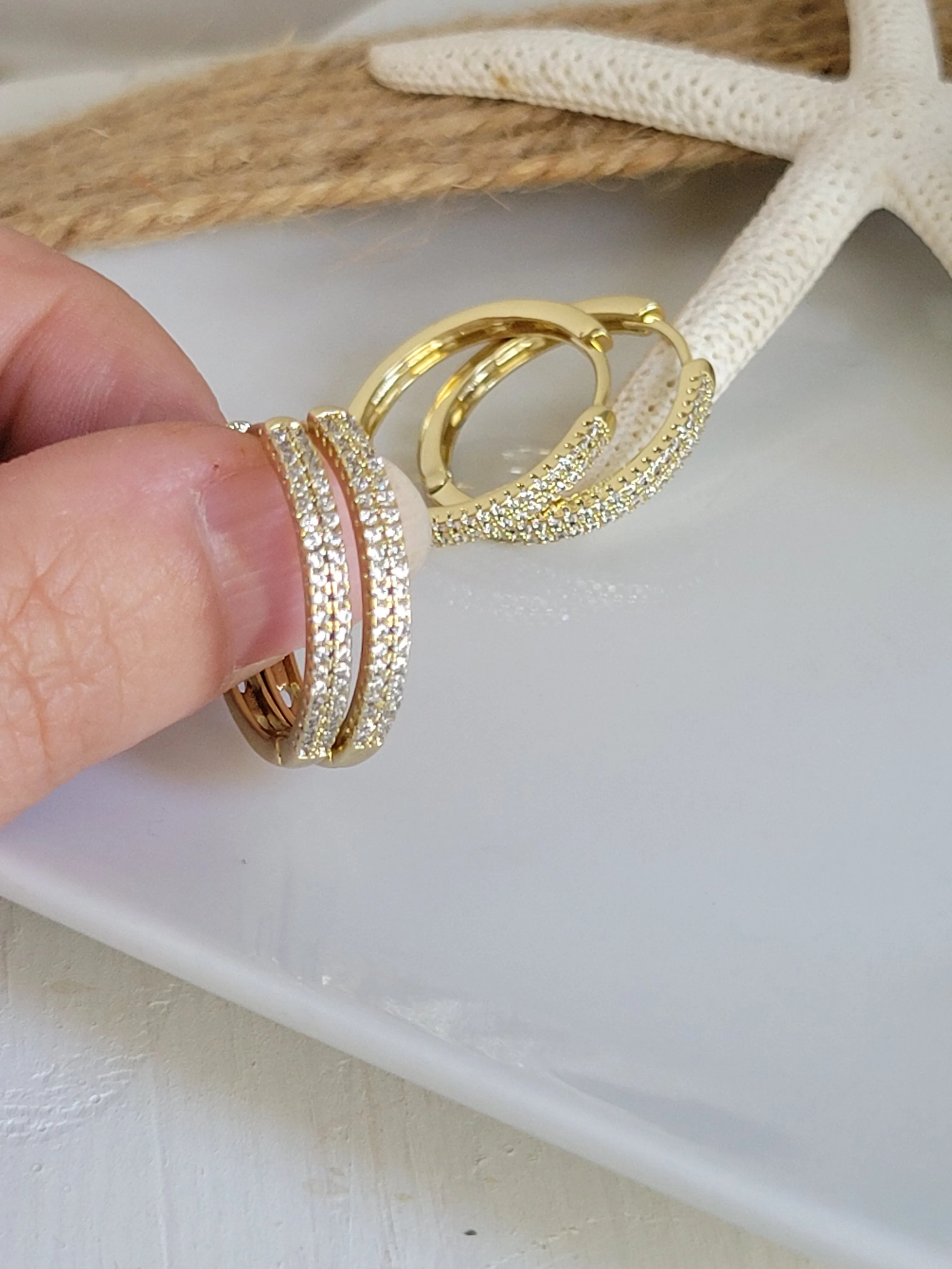 Cubic Zirconia Pave Gold Hoop Earrings
