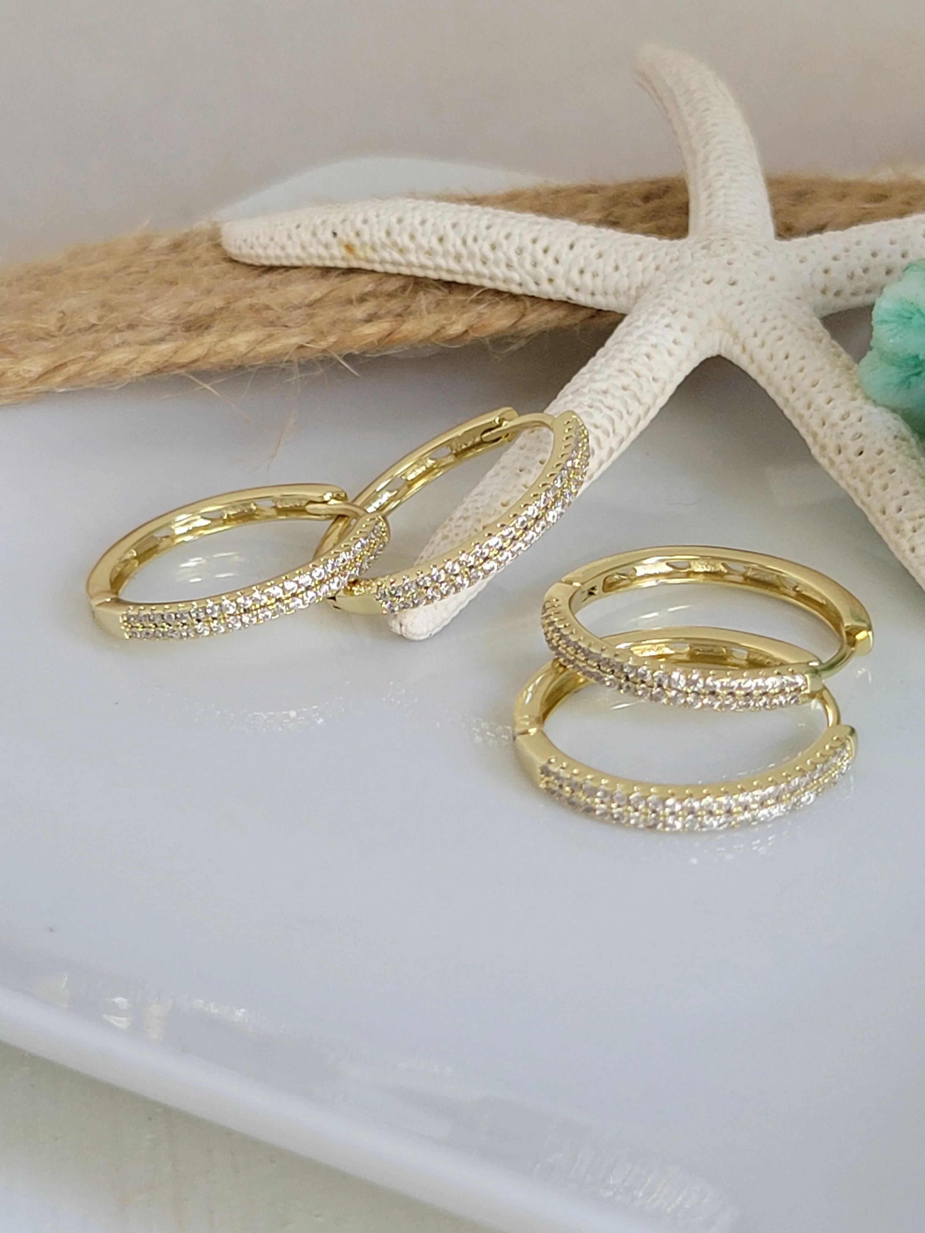 Cubic Zirconia Pave Gold Hoop Earrings