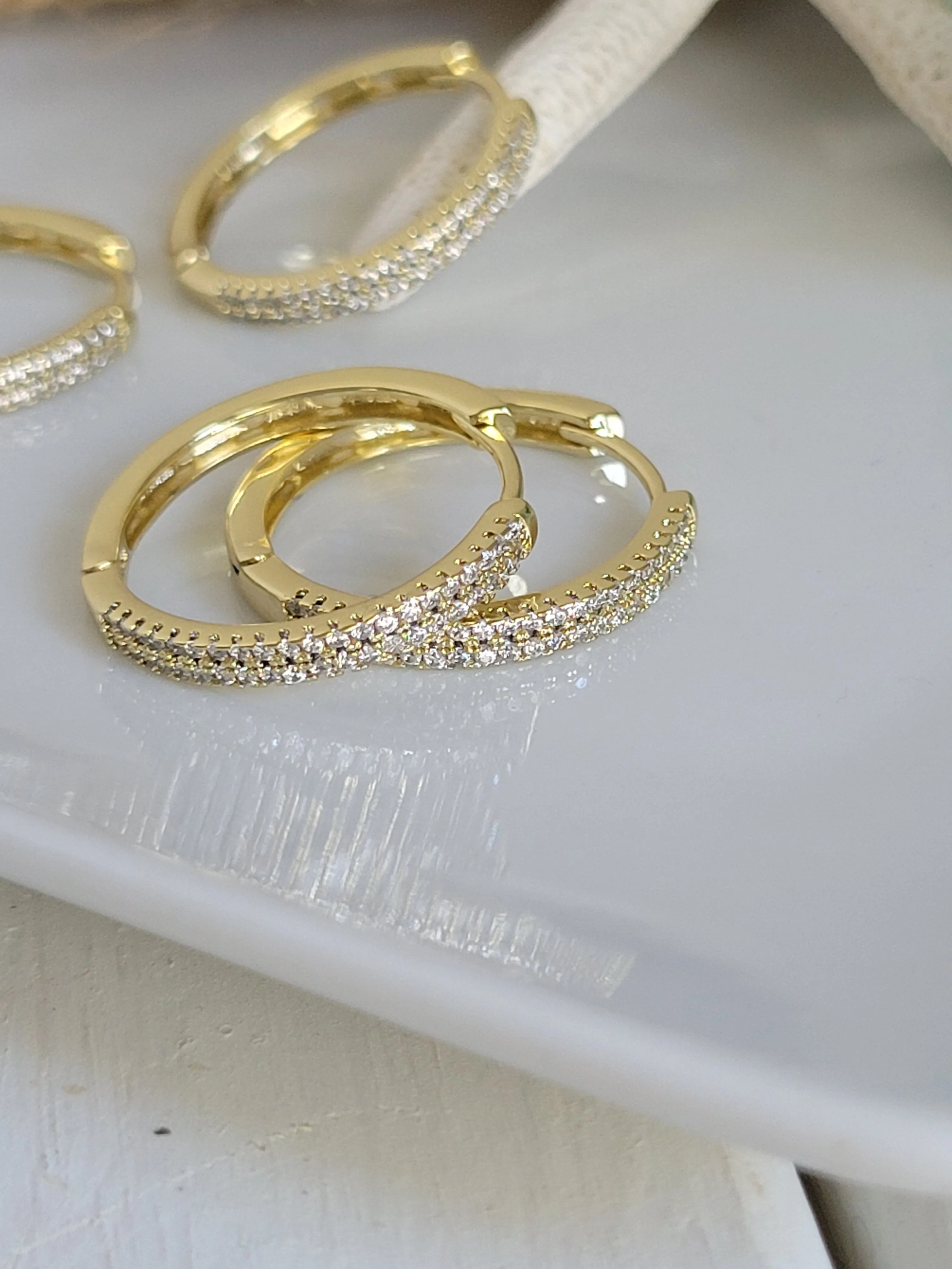 Cubic Zirconia Pave Gold Hoop Earrings