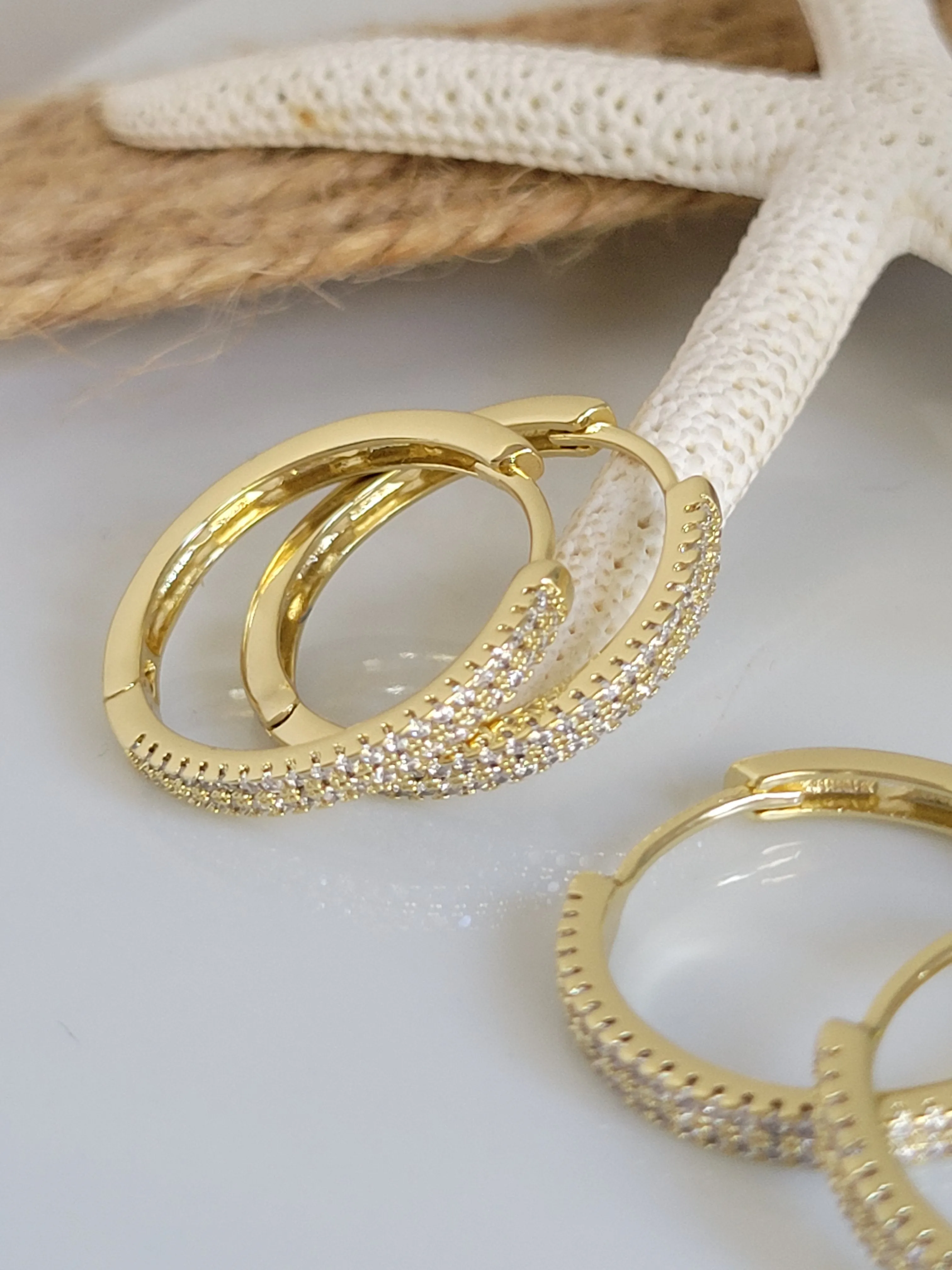 Cubic Zirconia Pave Gold Hoop Earrings