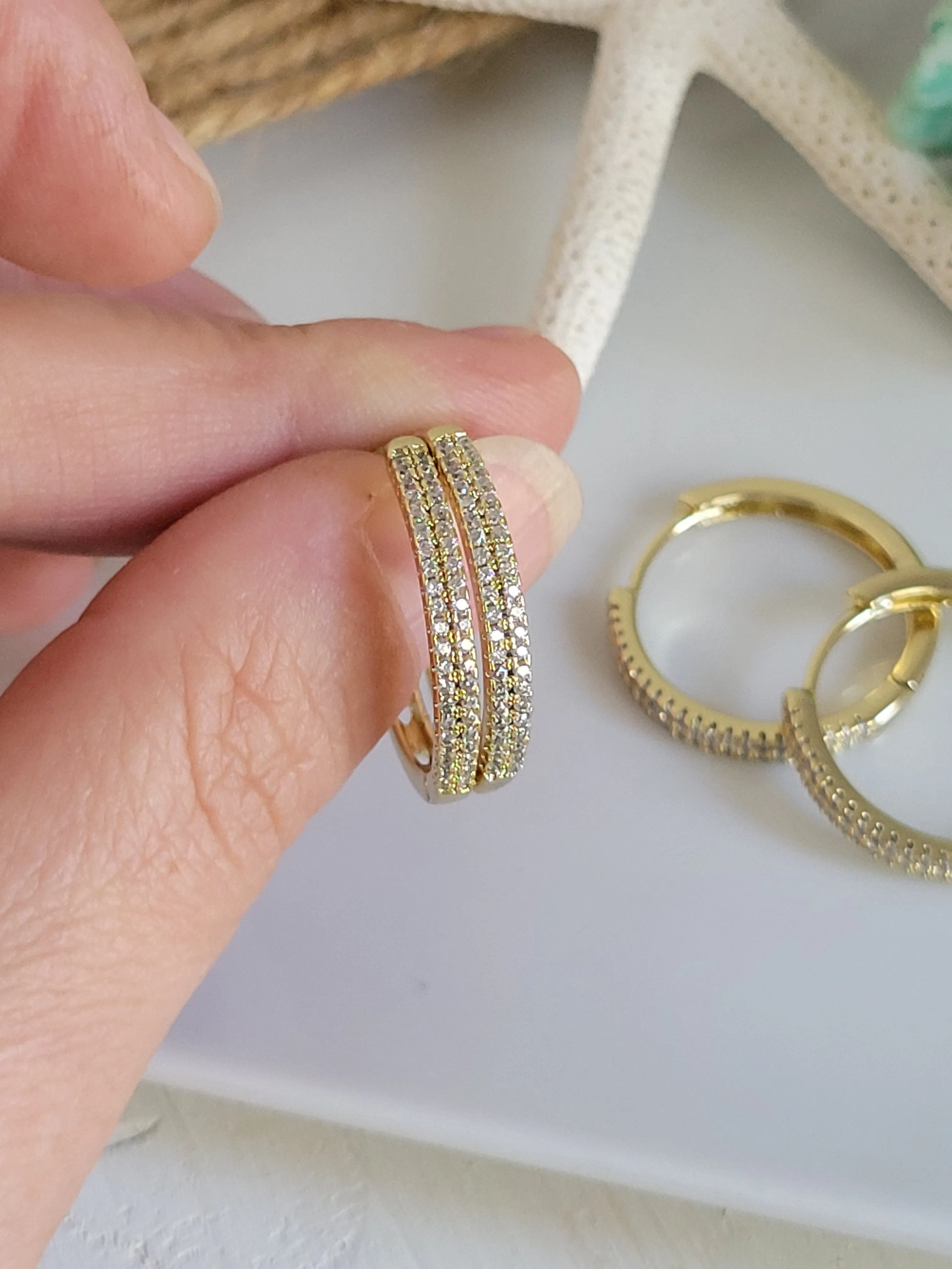 Cubic Zirconia Pave Gold Hoop Earrings